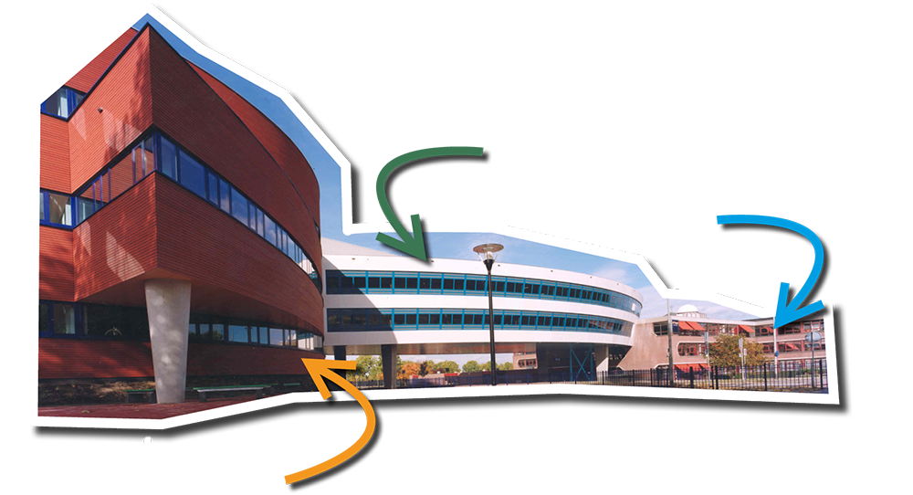 Trevianum - onderbouw, bovenbouw en brug
